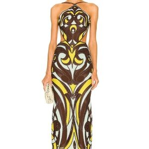 EMILIO PUCCI
Totem Embroidery Dress Elegant Brown and Yellow Patterned, Stunning